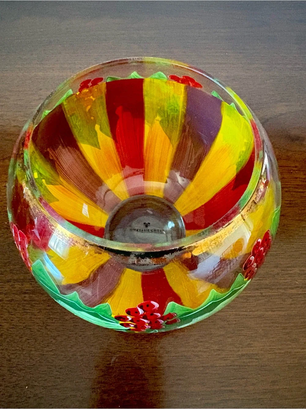 Mackenzie Childs Hand-Painted Holiday Glass Candle holder/Candy  Size Large